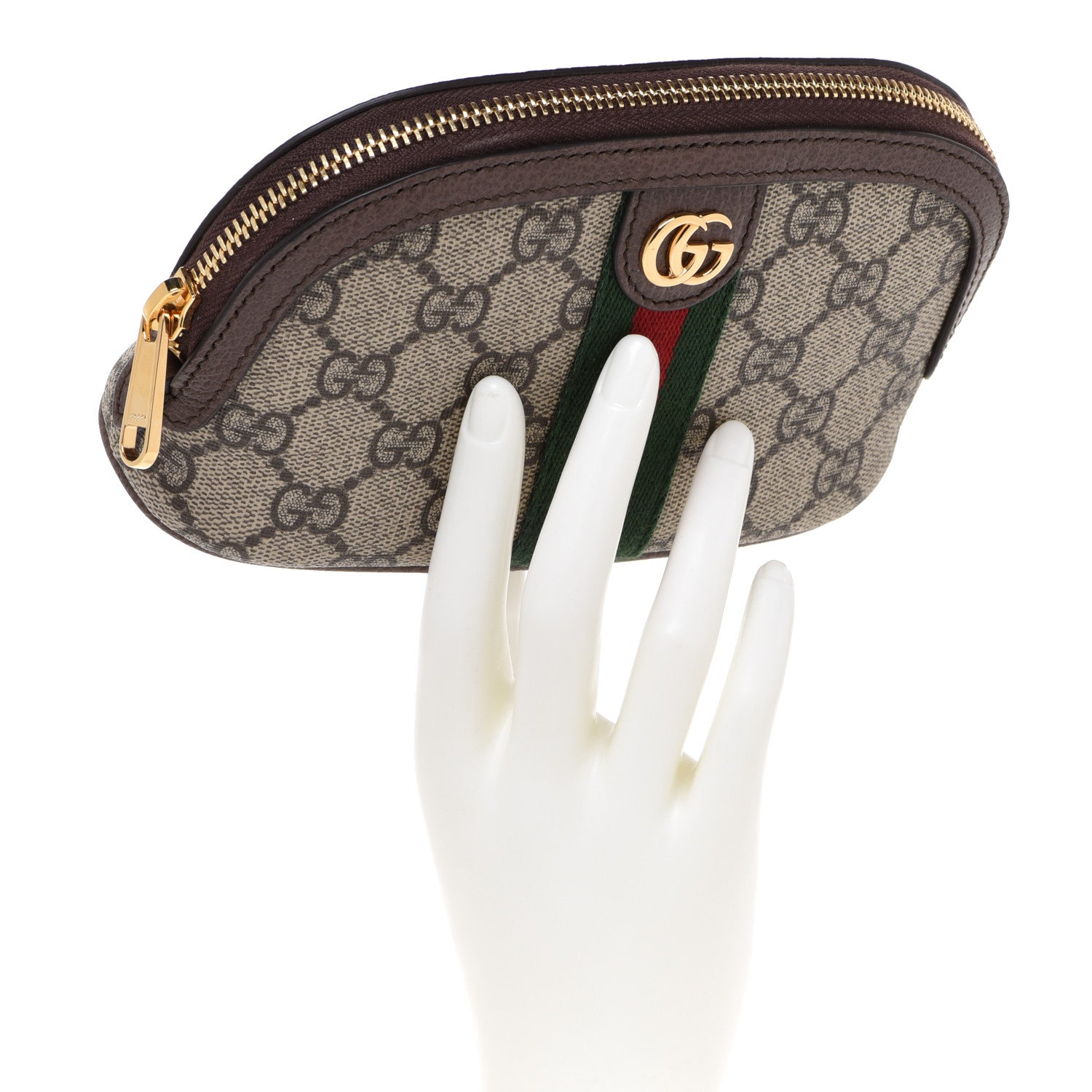 Gucci GG Supreme Monogram Textured Calfskin Web Medium Ophidia Cosmetic Case Beige Ebony New Acero 2 of 8