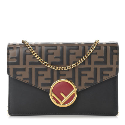 Fendi Vitello Liberty F is Fendi Bi-Color FF 1974 Embossed Medium Envelope Wallet On Chain Black Maya 1 of 9