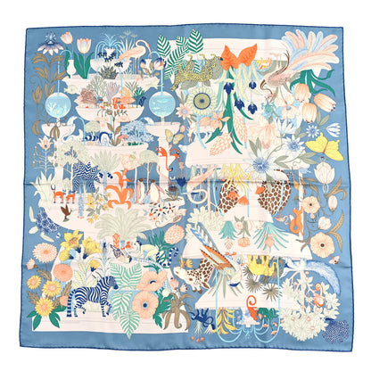 Hermes Silk Twill Precious Paradise Scarf 90 Bleu Jean Vert Orange 1 of 3
