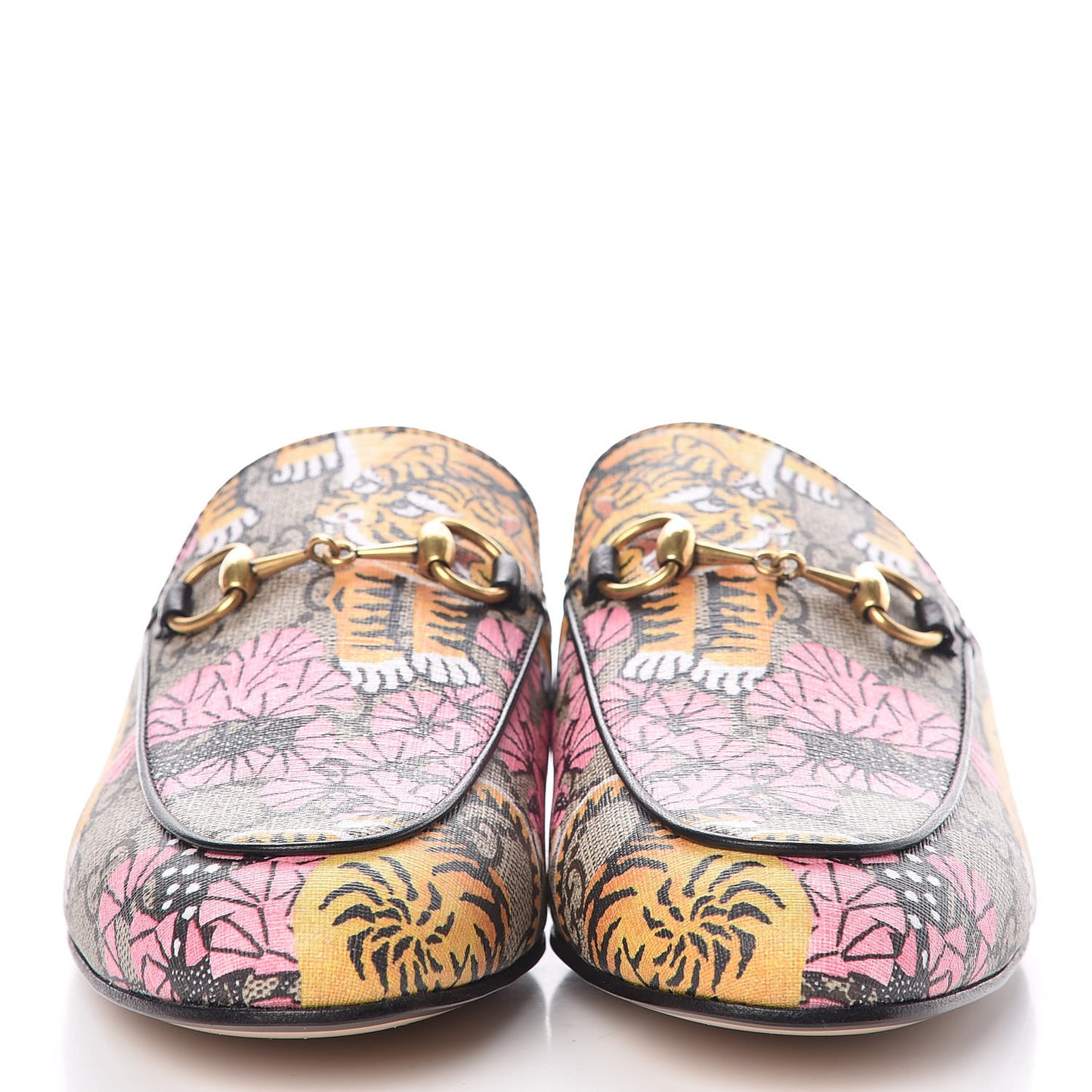 GG Supreme Monogram Bengal Womens Princetown Slippers 36.5 Beige Crop Pink