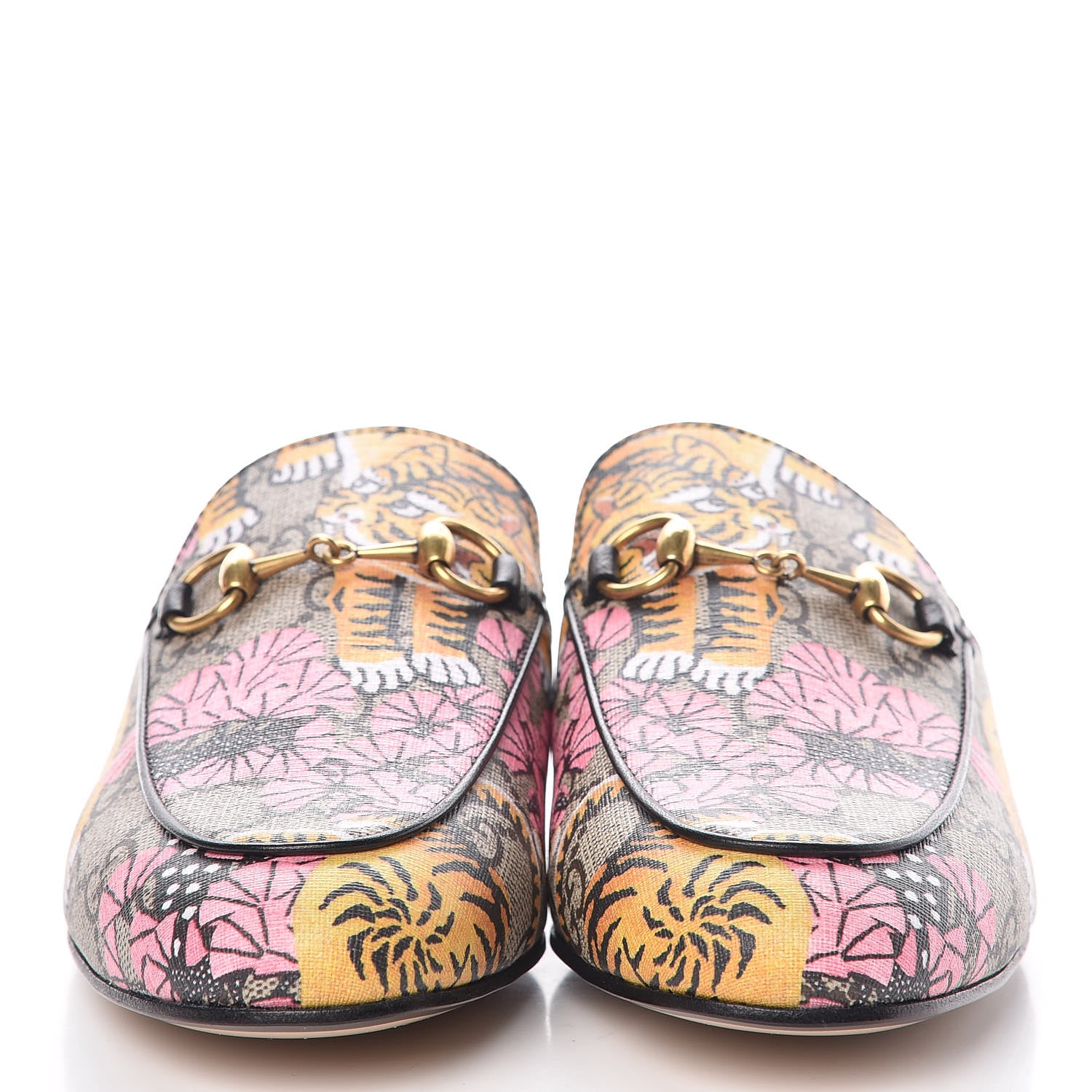 Gucci GG Supreme Monogram Bengal Womens Princetown Slippers 36.5 Beige Crop Pink 2 of 10