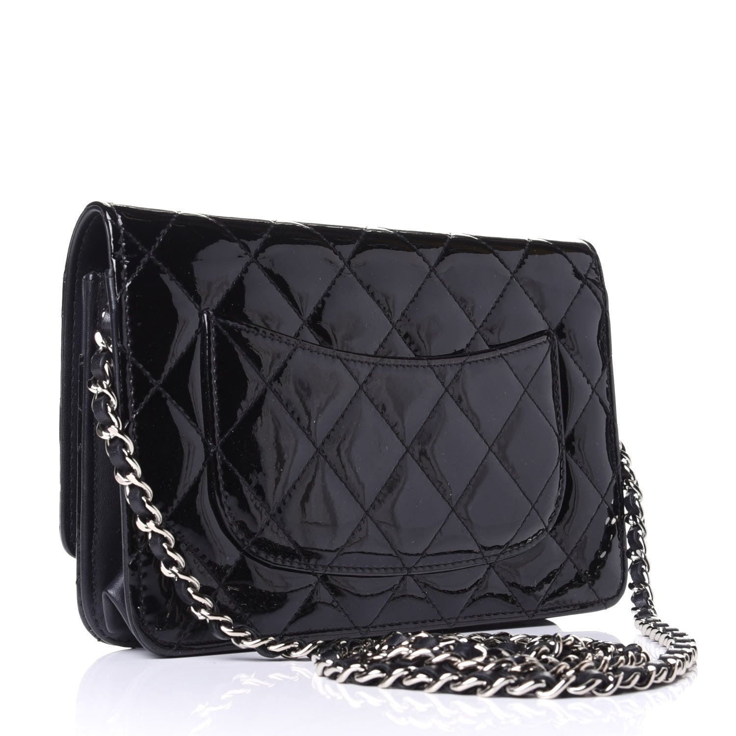 Chanel Patent Quilted Wallet On Chain WOC Black 2 of 4