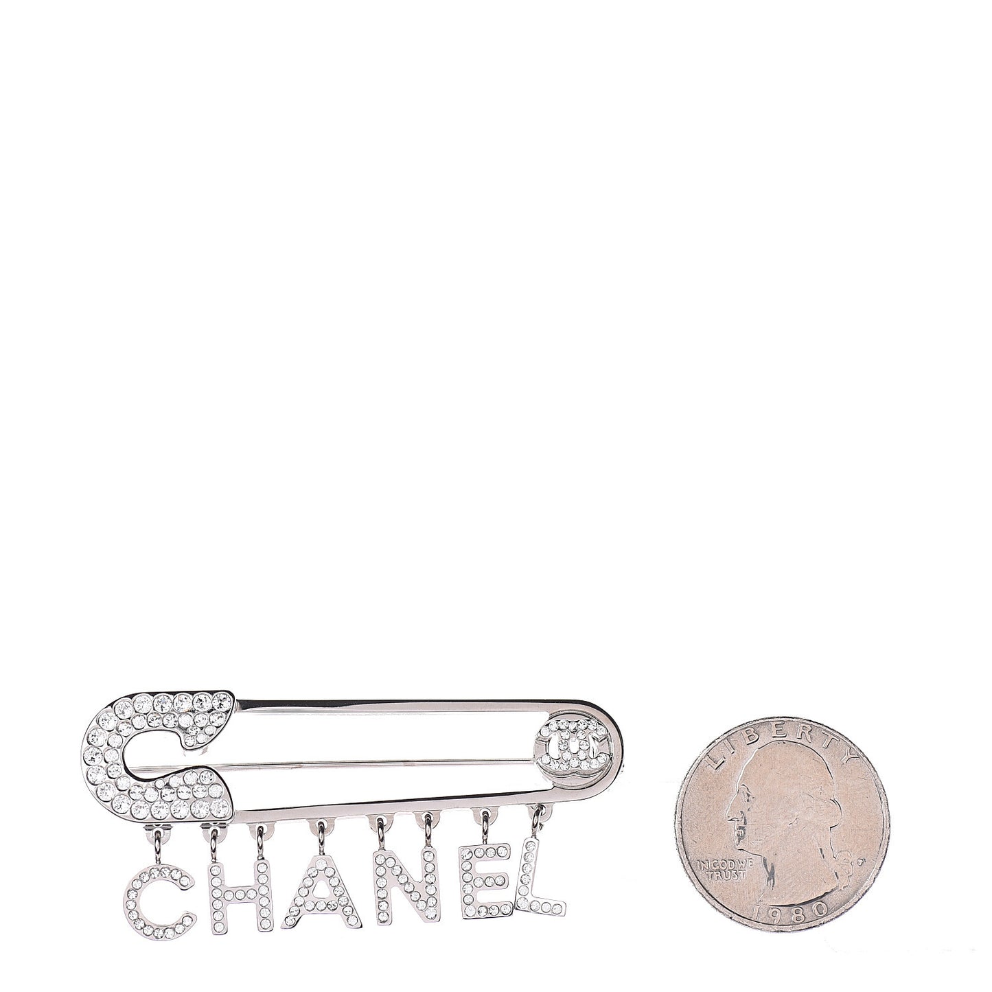 Crystal Safety Pin Brooch Silver