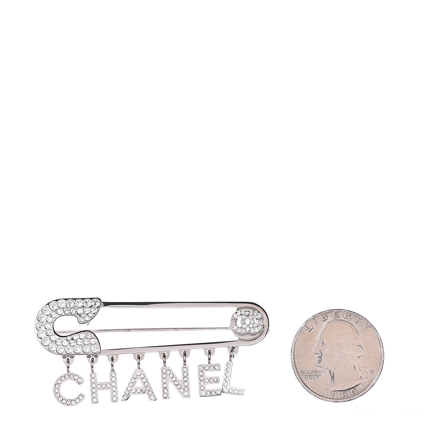 Chanel Crystal Safety Pin Brooch Silver 2 of 3