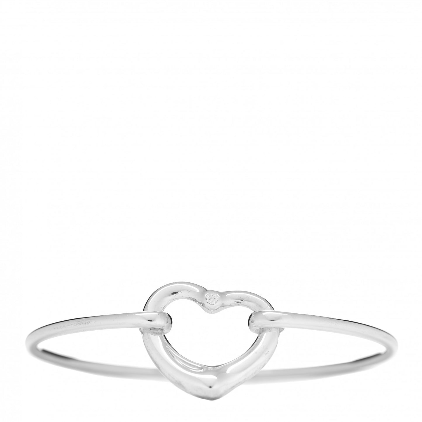 Sterling Silver Diamond Elsa Peretti Open Heart Bangle Bracelet