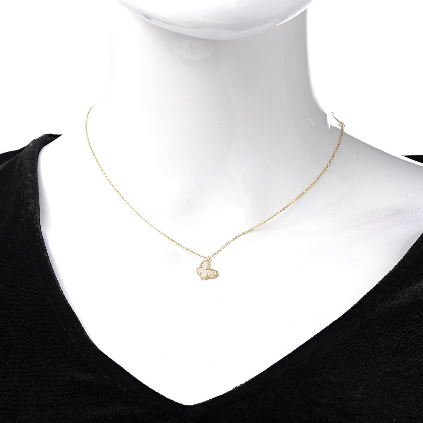 18K Yellow Gold Mother of Pearl Sweet Alhambra Butterfly Pendant Necklace