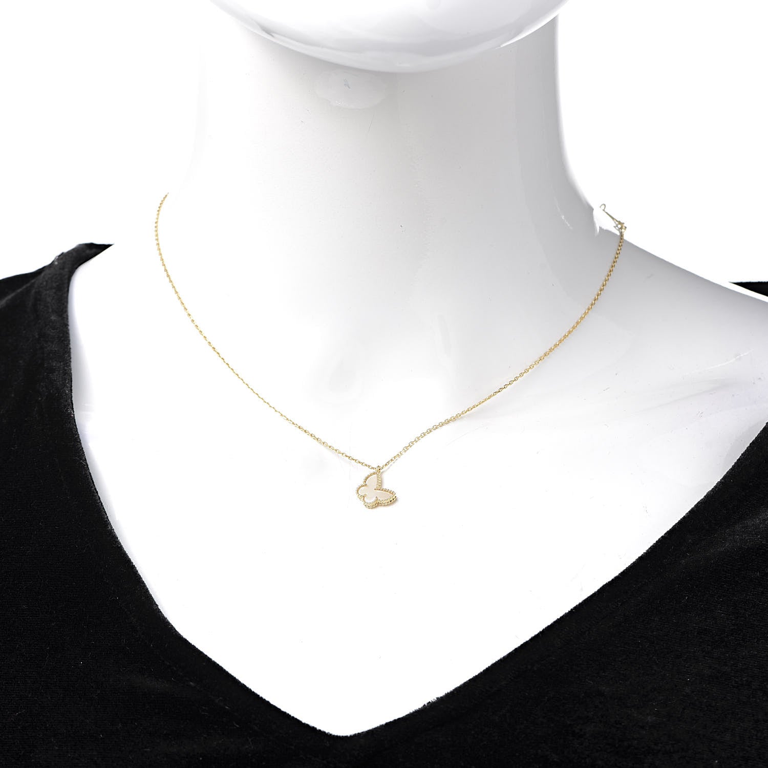 Van Cleef & Arpels 18K Yellow Gold Mother of Pearl Sweet Alhambra Butterfly Pendant Necklace 2 of 8