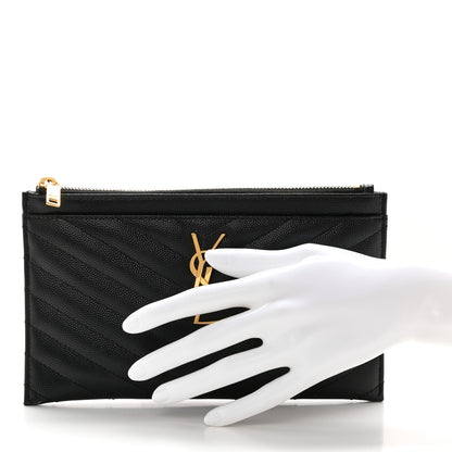 Saint Laurent Grain De Poudre Chevron Monogram Bill Pouch Black 2 of 8