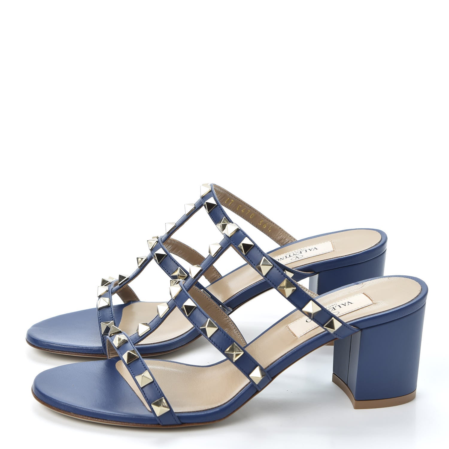 Valentino Garavani Calfskin Rockstud 60mm Caged Slide Sandals 36.5 Light Ocean 2 of 10