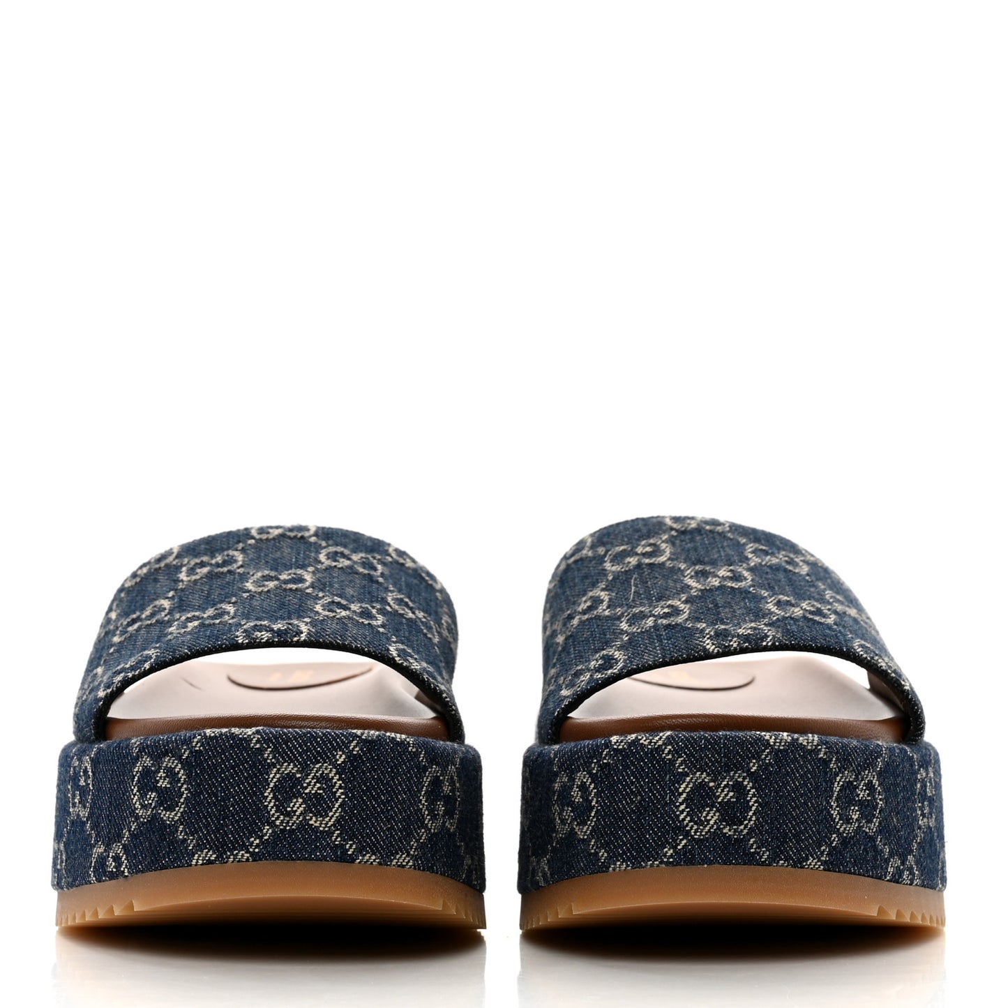 New Denim GG Monogram Angelina Platform 55mm Slide Sandals 36.5 Blue Tea
