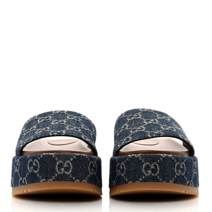 Gucci New Denim GG Monogram Angelina Platform 55mm Slide Sandals 36.5 Blue Tea 2 of 8