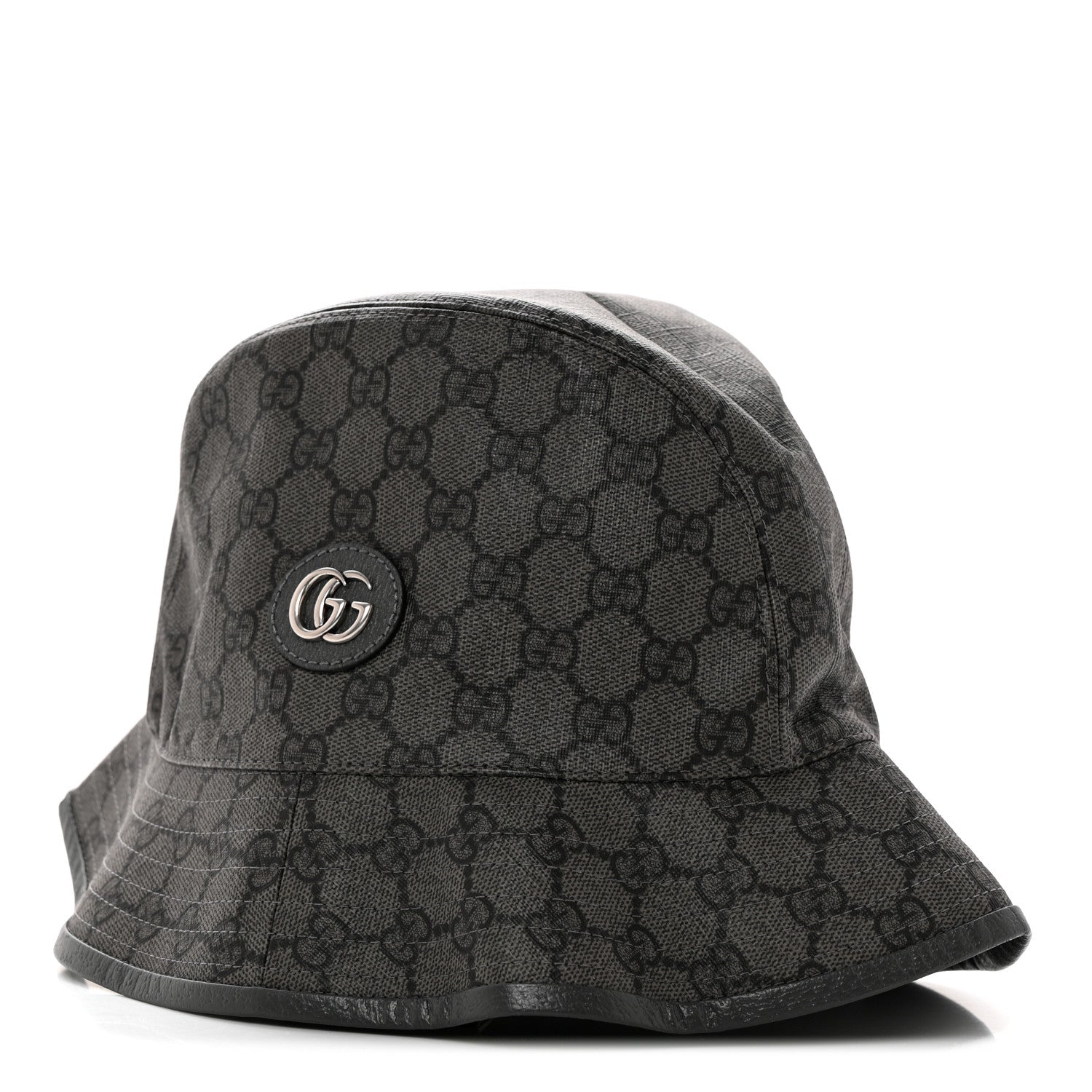 Gucci GG Supreme Monogram Textured Dollar Calfskin GG Blackie Fedora Hat L Grey Black Graphite 1 of 9