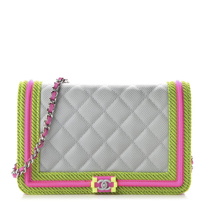 Chanel Canvas Quilted Fluo Boy Wallet On Chain WOC Dark Grey Fuchsia Green 1 of 10
