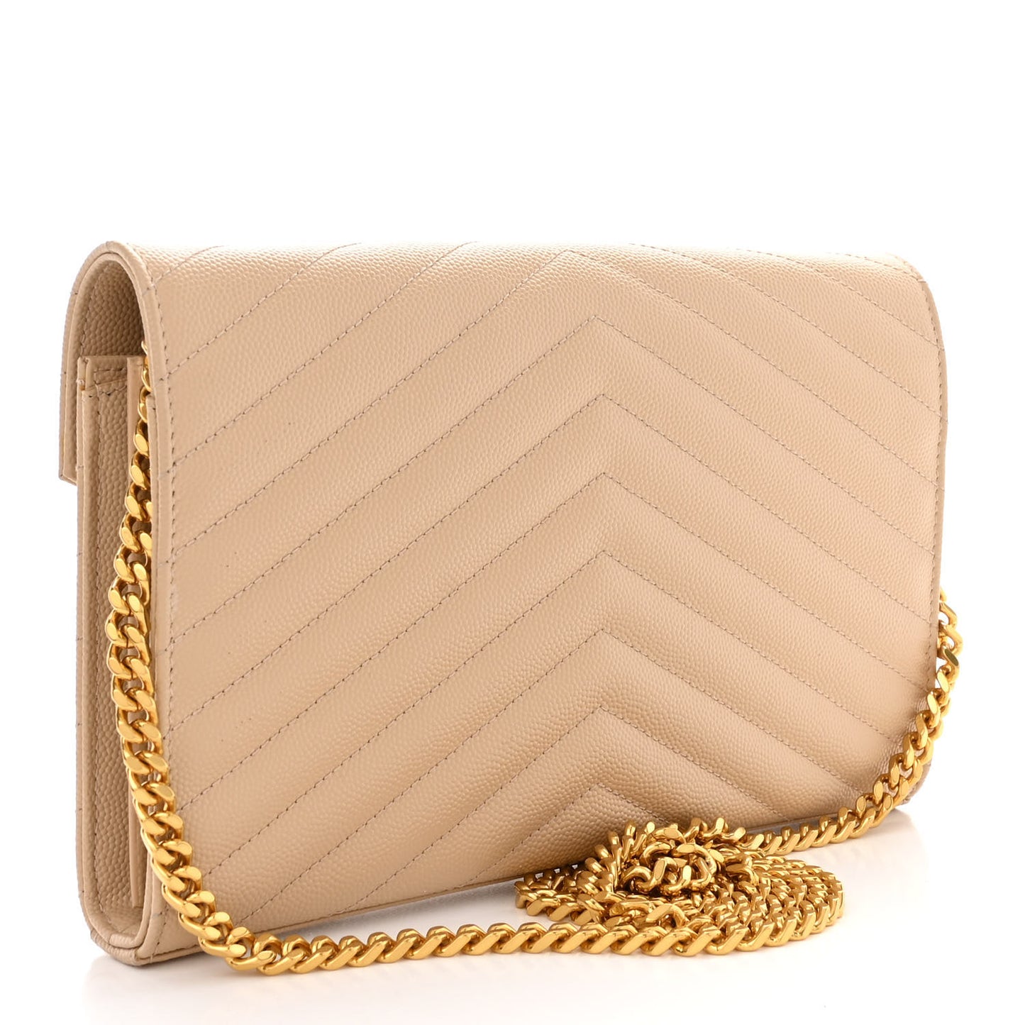 Grain De Poudre Matelasse Chevron Monogram Chain Wallet Dark Beige