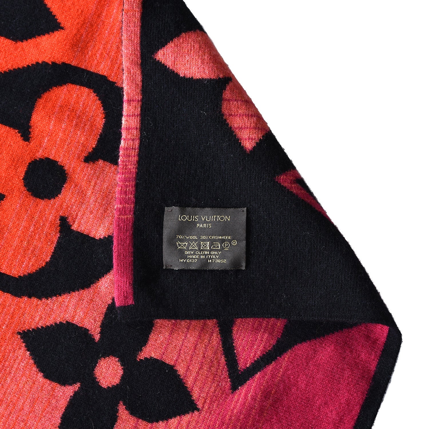 Louis Vuitton Monogram Knit Wool Cashmere Flower Pattern Scarf Orange 3 of 3