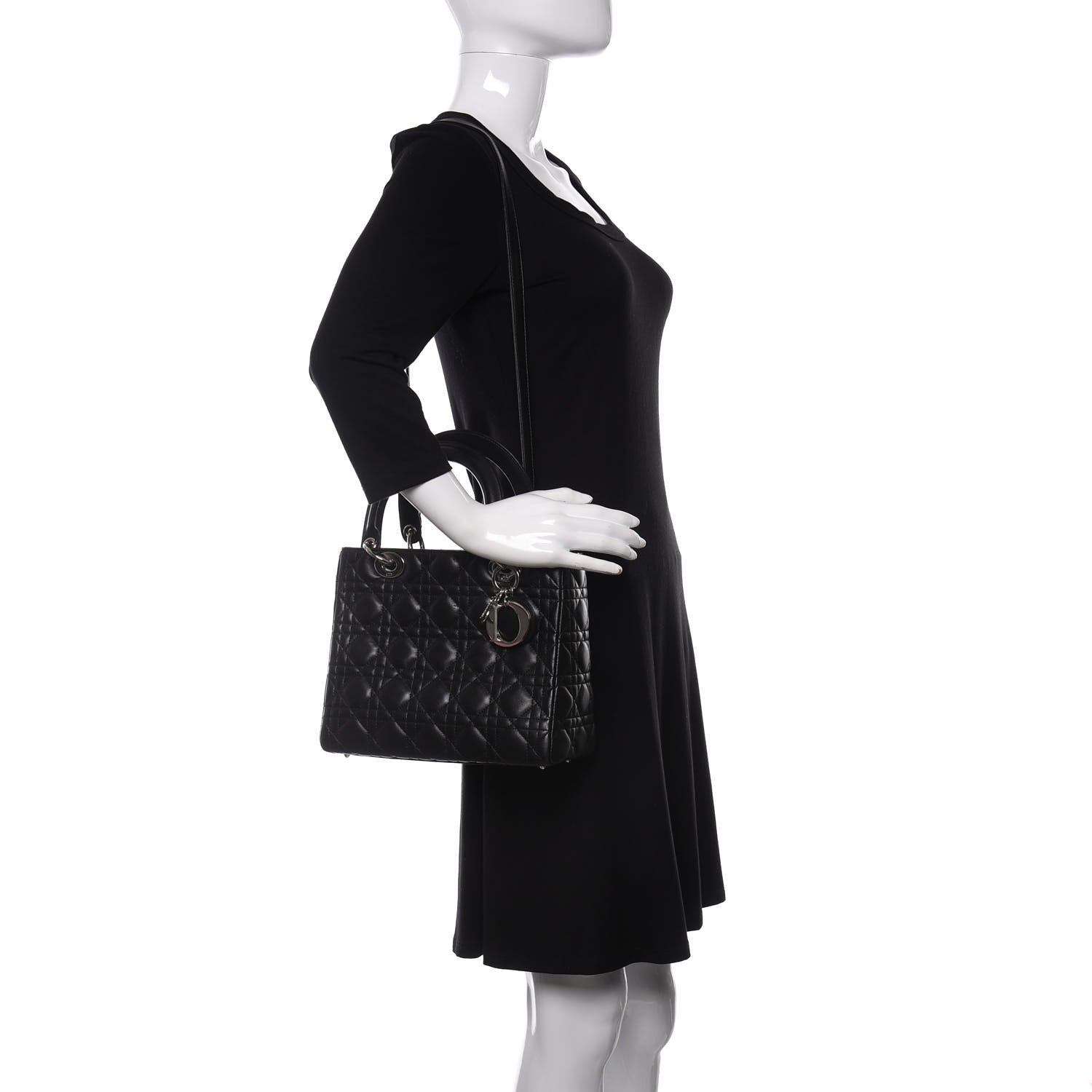 Christian Dior Lambskin Cannage Medium Lady Dior Black 2 of 9