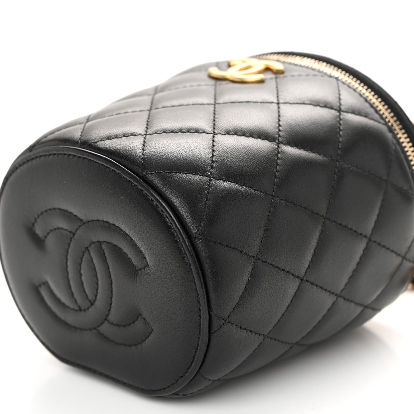 Lambskin Quilted Afternoon Tea Top Handle Vanity Case With Chain Black