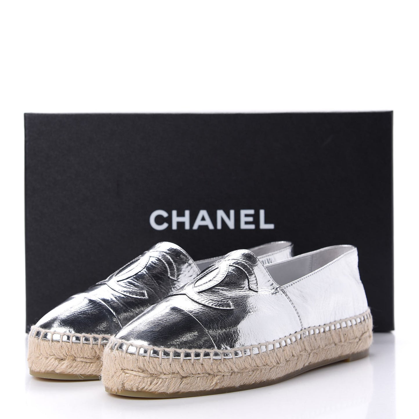 Laminated Goatskin CC Espadrilles 35 Silver
