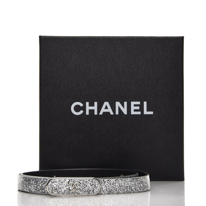 Chanel Glitter Calfskin CC Logo Skinny Belt 80 32 Silver 5 of 5