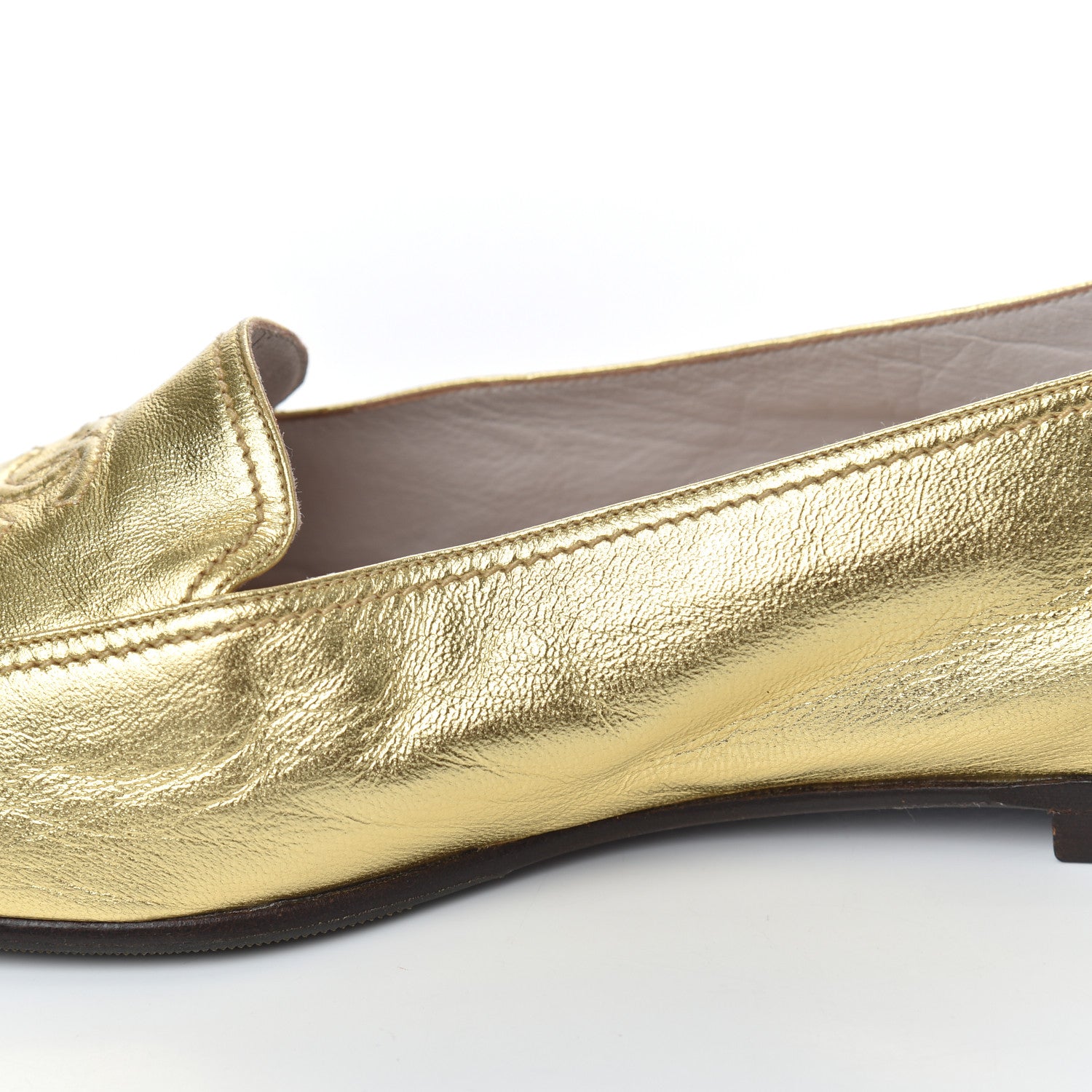 Chanel Metallic Lambskin CC Mocassin Loafers 38.5 Gold 12 of 17