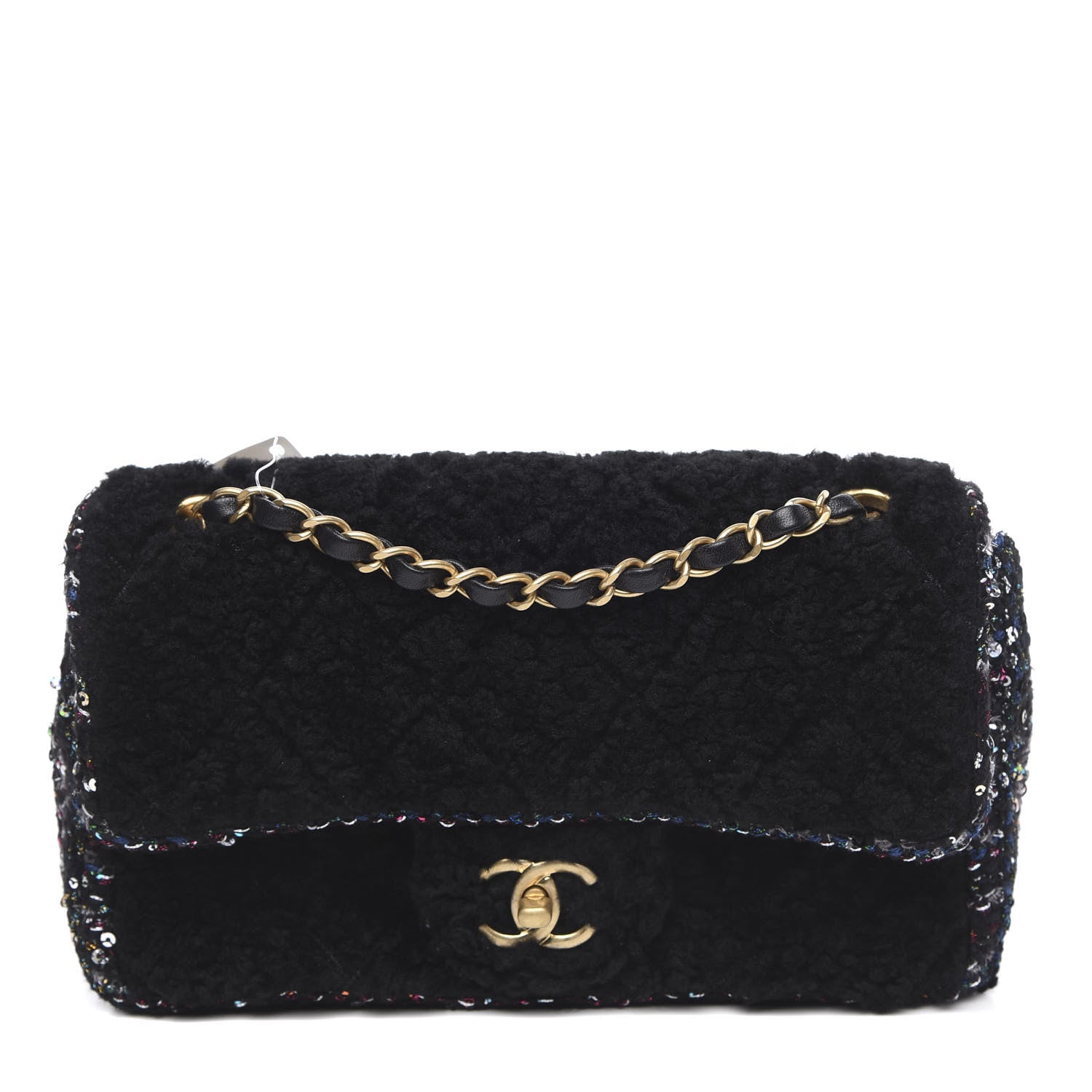 Chanel Shearling Sheepskin Tweed Quilted Single Flap Black 1 of 10