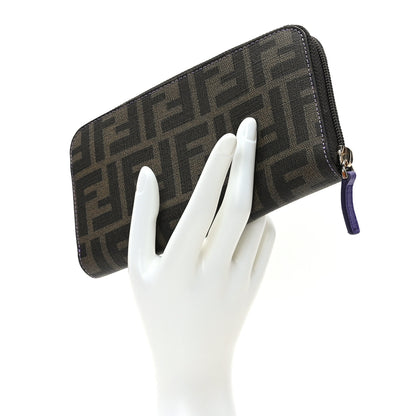 Fendi Zucca Spalmati Vitello Elite Zip Around Wallet Tobacco Viola 2 of 6