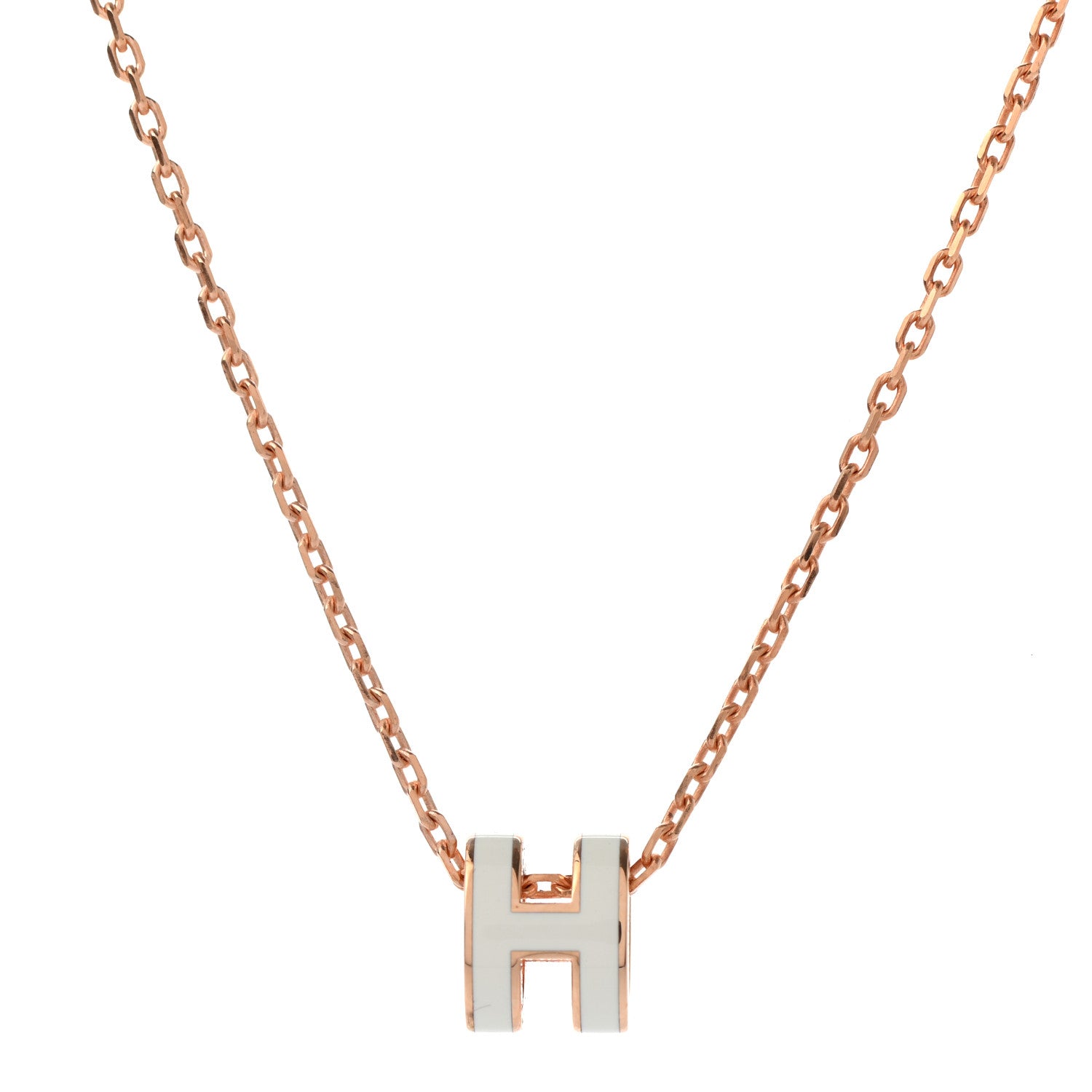 Hermes Lacquered Gold Mini Pop H Pendant Necklace White 4 of 5