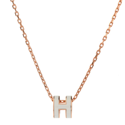Hermes Lacquered Gold Mini Pop H Pendant Necklace White 4 of 5