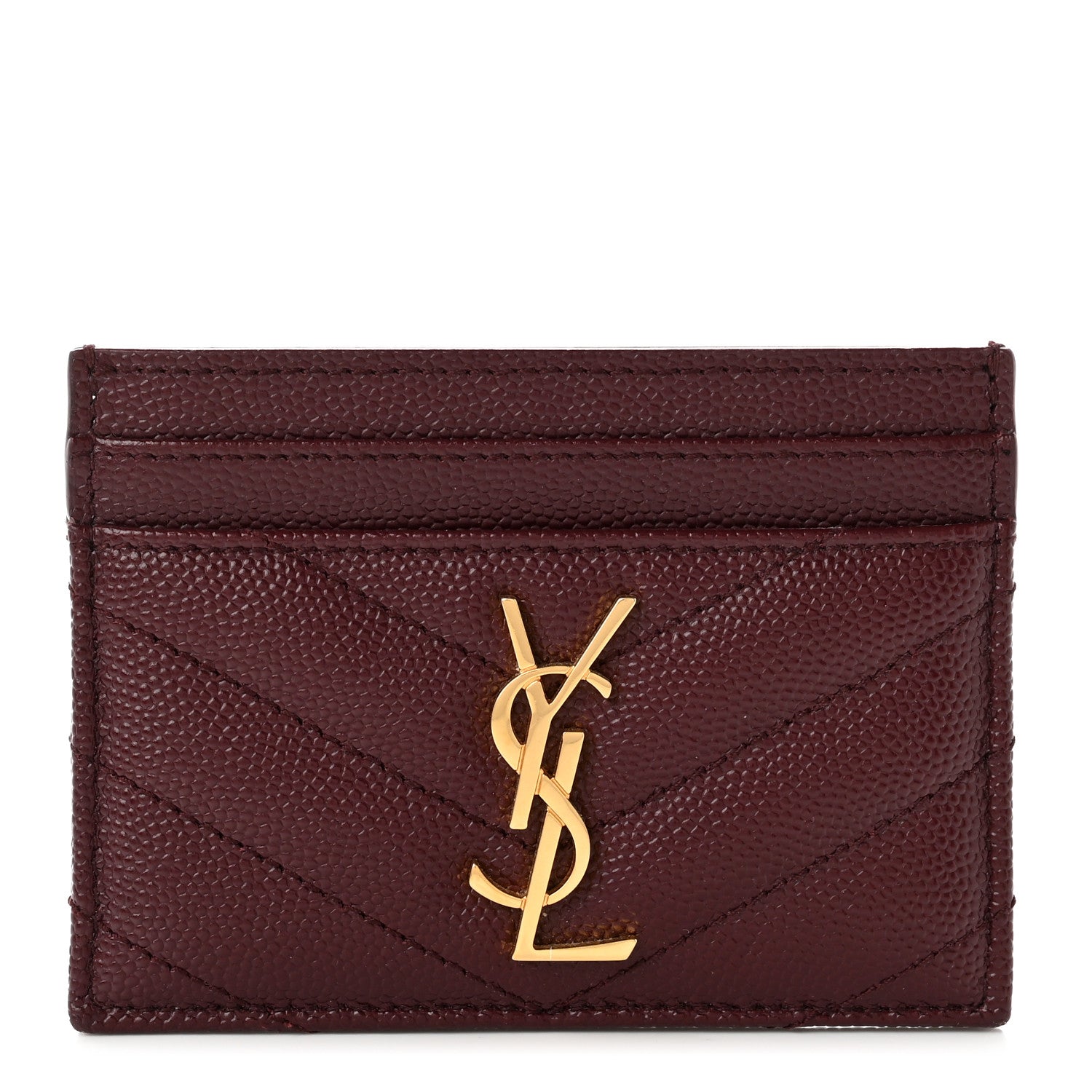 Saint Laurent Grain De Poudre Matelasse Chevron Cassandre Credit Card Case Bordeaux 1 of 7
