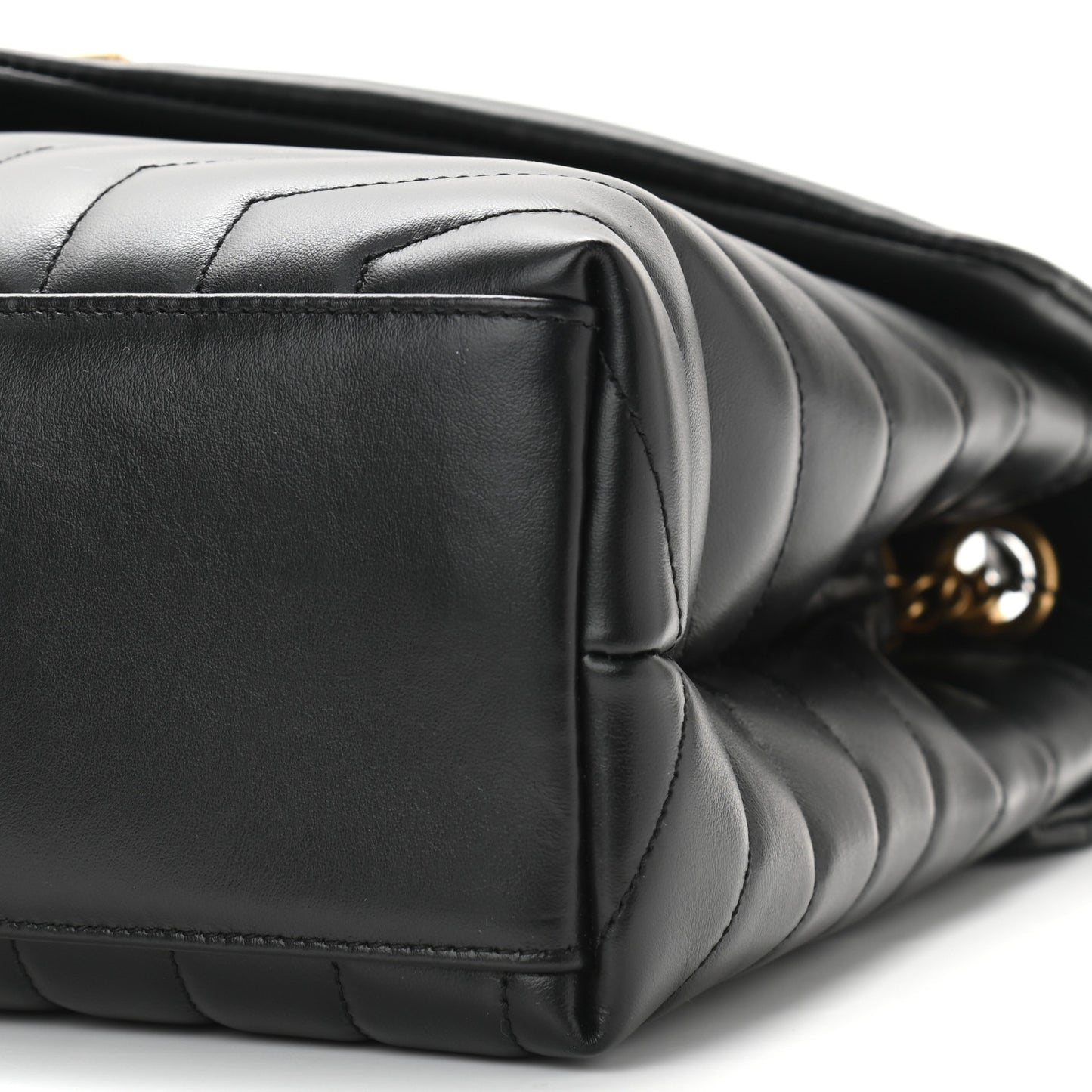 Calfskin Y Quilted Monogram Medium Loulou Chain Satchel Black