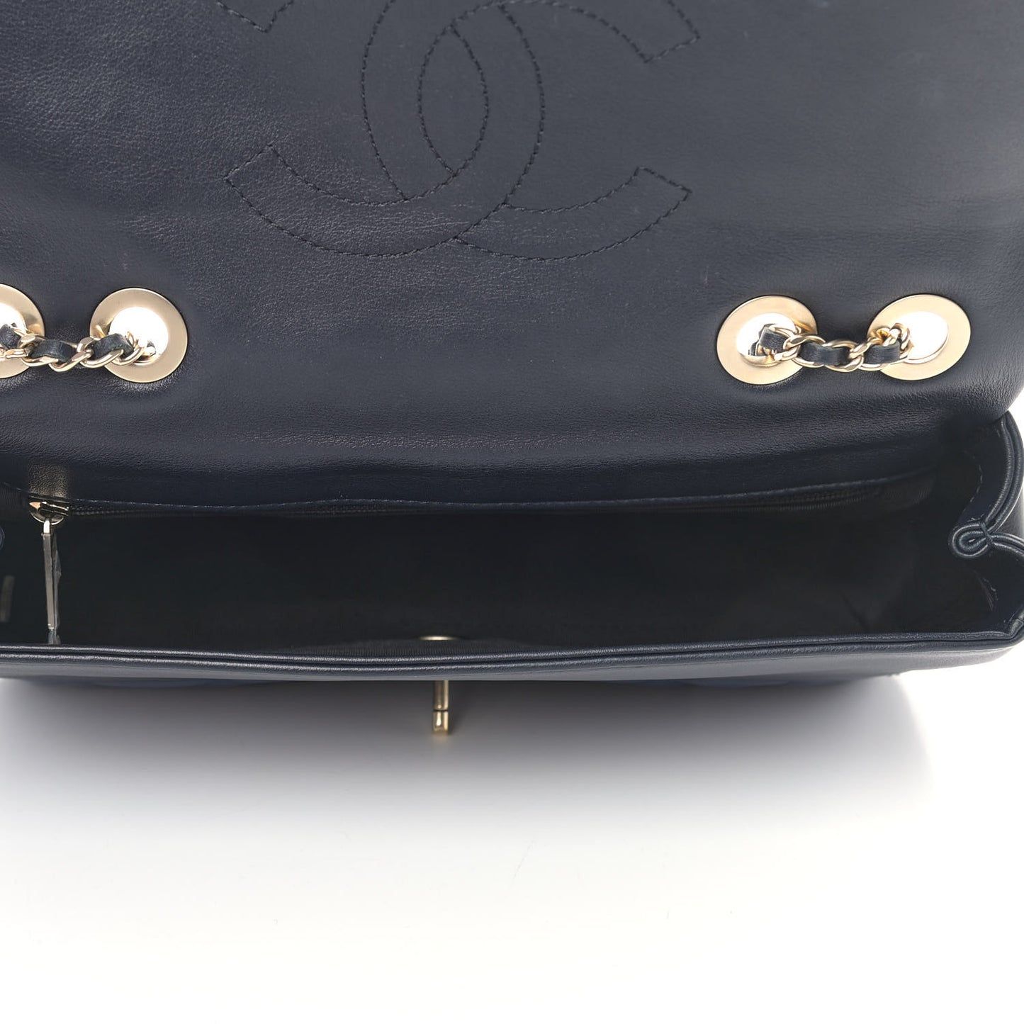 Lambskin Quilted Medium Graphic Flap Navy Black