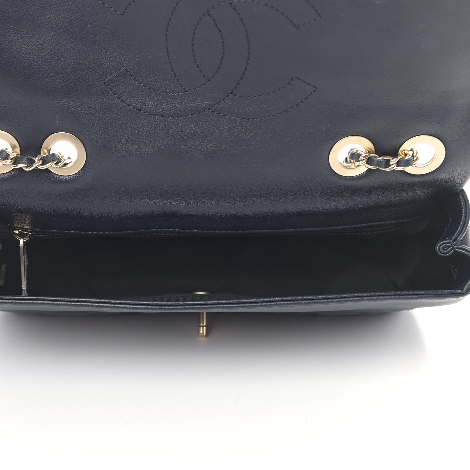 Chanel Lambskin Quilted Medium Graphic Flap Navy Black 5 of 12