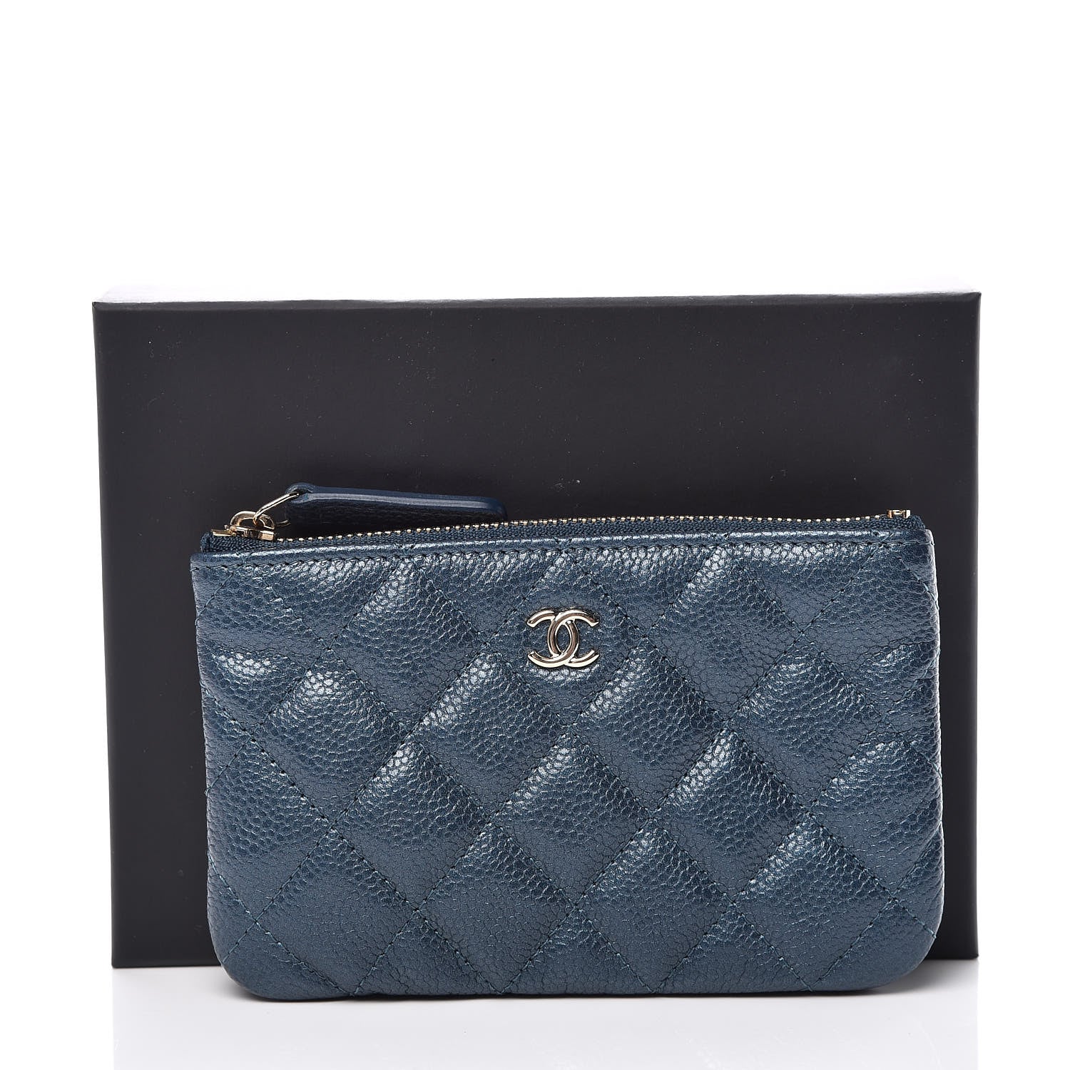 Chanel Metallic Caviar Quilted Small Cosmetic Case Dark Blue 8 of 8
