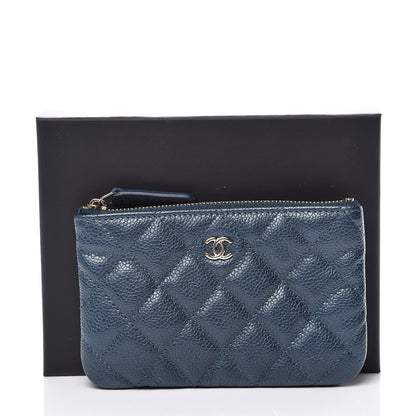 Chanel Metallic Caviar Quilted Small Cosmetic Case Dark Blue 8 of 8