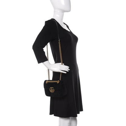 Gucci Velvet Matelasse Mini GG Marmont Shoulder Bag Black 2 of 10