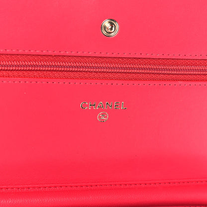 Chanel Lambskin Quilted Wallet On Chain WOC Light Red 7 of 15