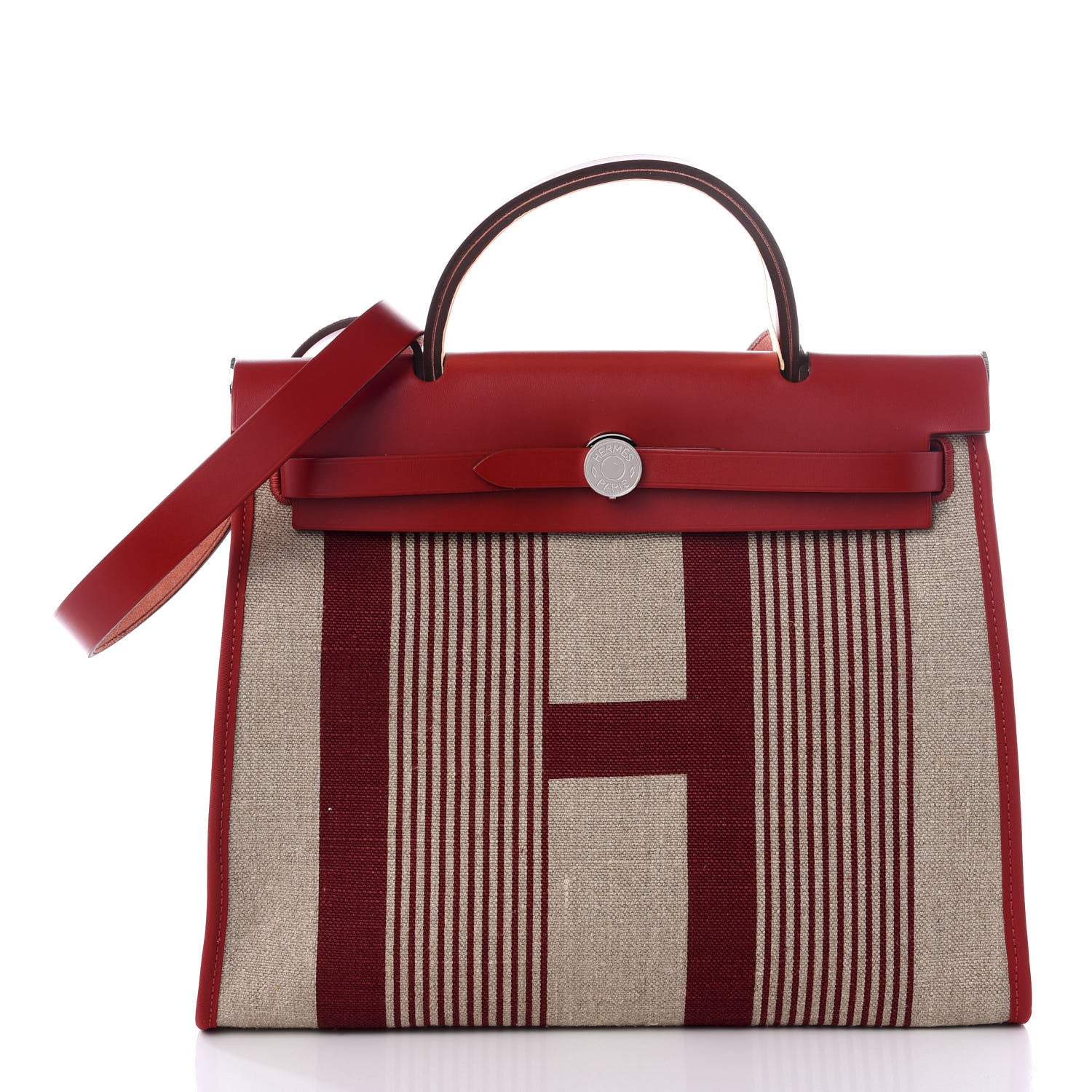 Hermes Vache Hunter Toile H Vibration Herbag Zip 31 PM Bordeaux Ficelle Rouge Piment 2 of 9