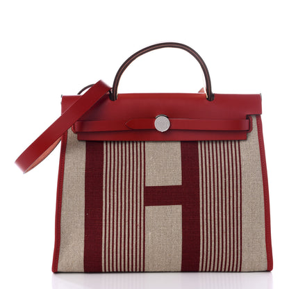 Hermes Vache Hunter Toile H Vibration Herbag Zip 31 PM Bordeaux Ficelle Rouge Piment 2 of 9