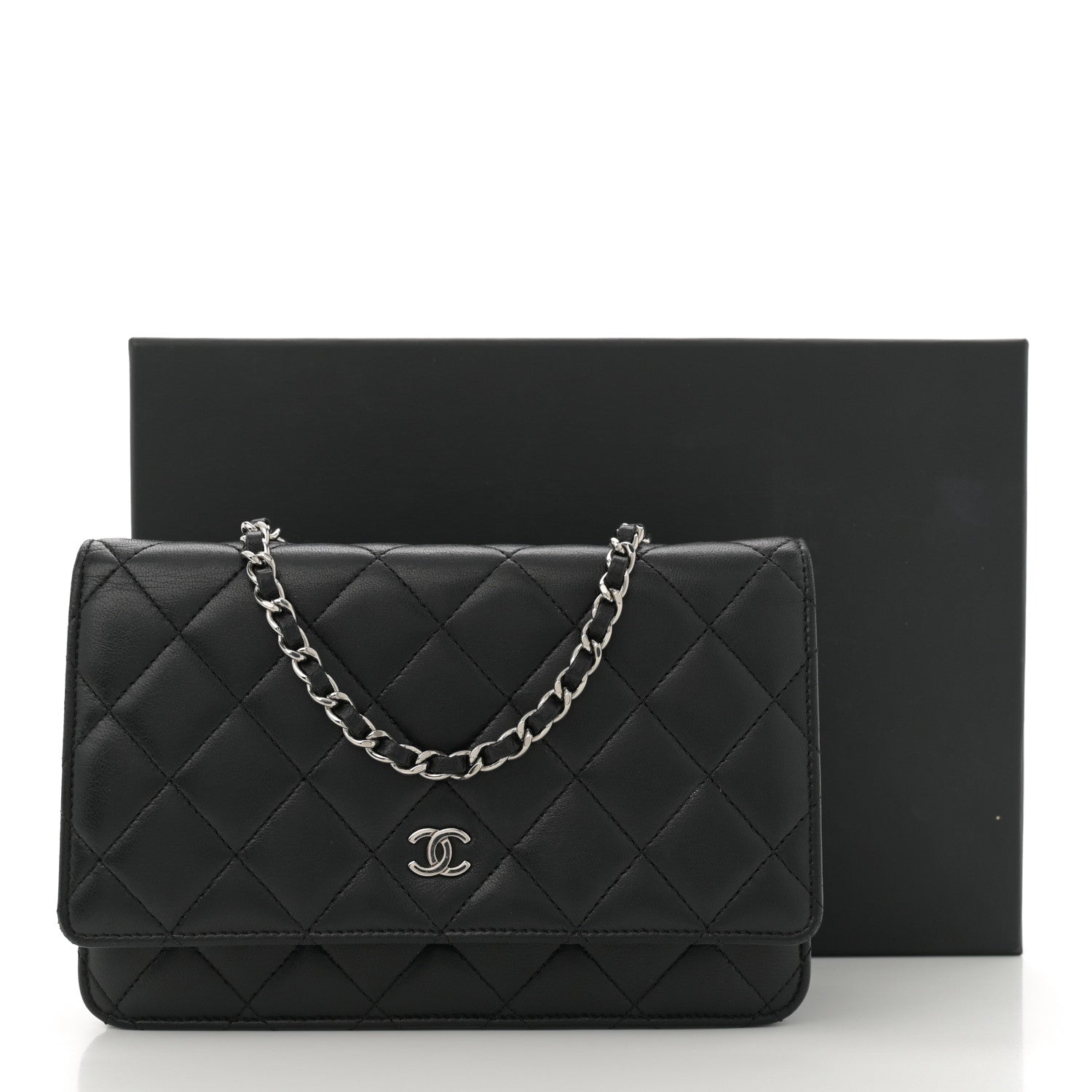Chanel Lambskin Quilted Wallet On Chain WOC Black 14 of 14
