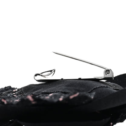 Chanel Tweed Fabric Camellia Pin Brooch Black Pink 3 of 3