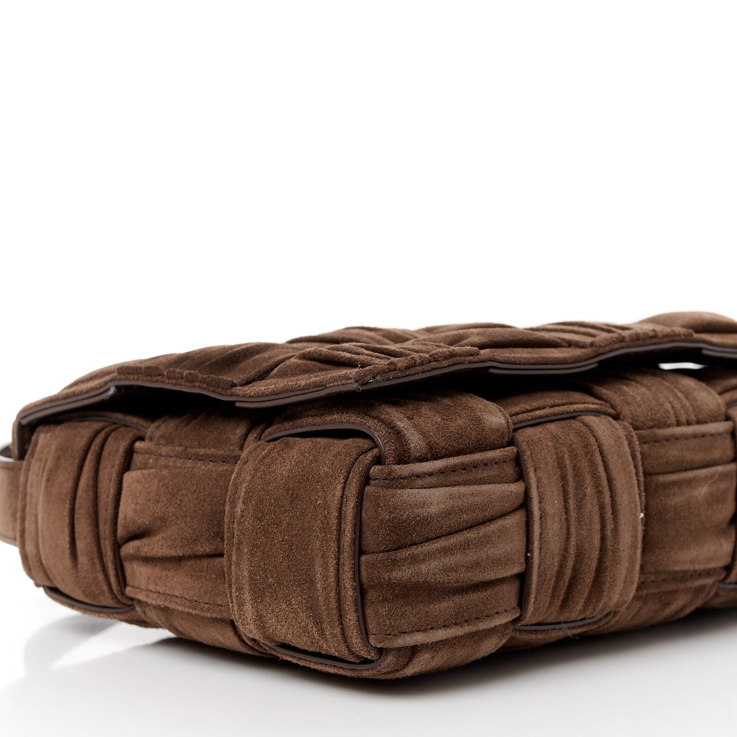 Suede Maxi Intreccio Plisse Cassette Crossbody Bag Brown