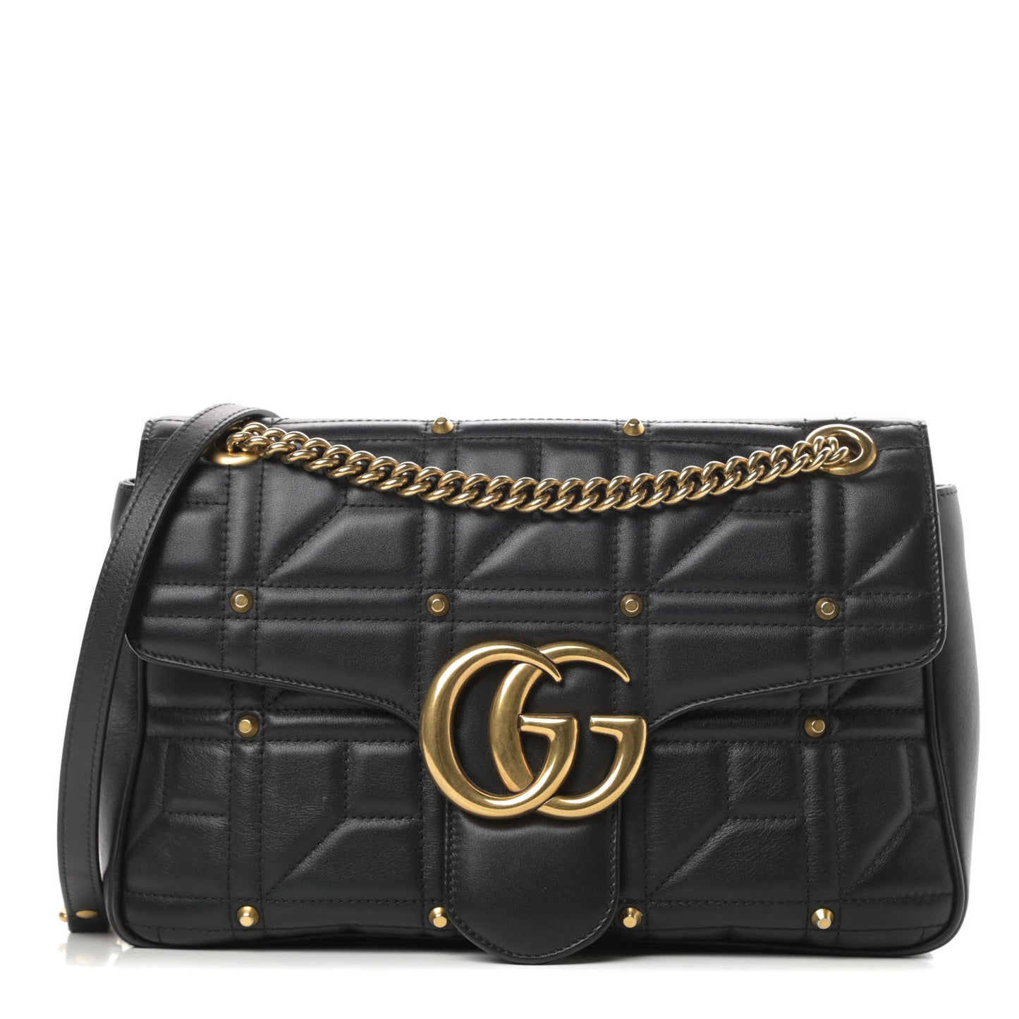 Calfskin Matelasse Studded Medium GG Marmont Shoulder Bag Black