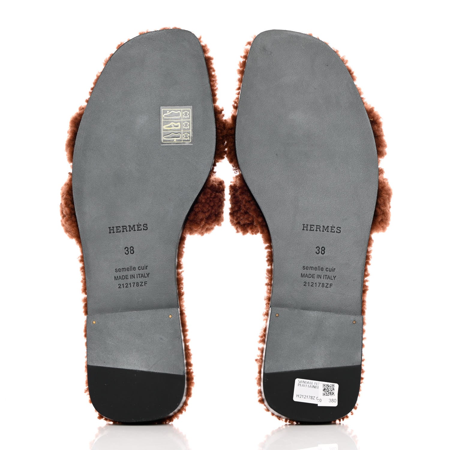 Hermes Woolskin Oran Sandals 38 Cognac 5 of 8