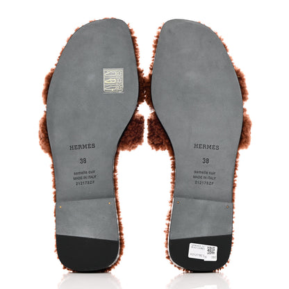 Hermes Woolskin Oran Sandals 38 Cognac 5 of 8