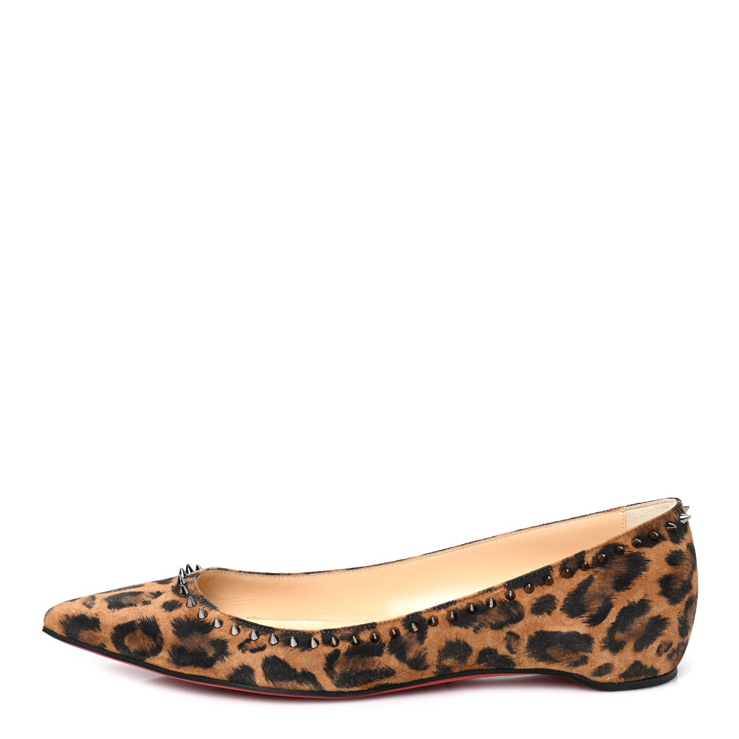 Calf Hair Spike Leopard Print Flats 38 Brown