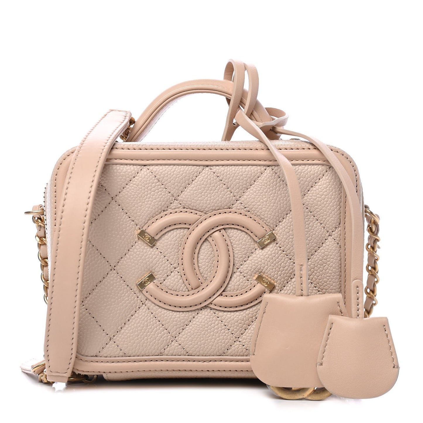 Caviar Quilted Small CC Filigree Vanity Case Beige