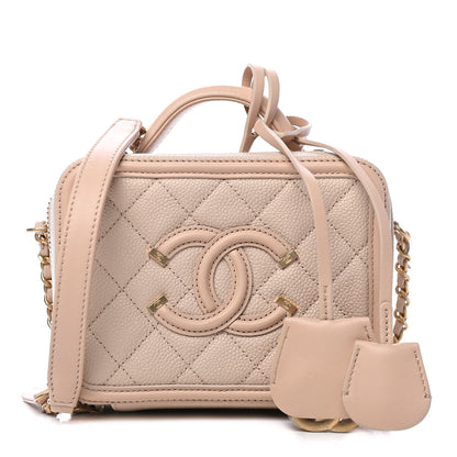 Chanel Caviar Quilted Small CC Filigree Vanity Case Beige 1 of 6
