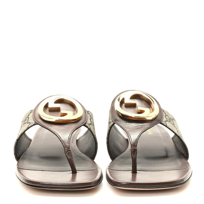 Gucci GG Supreme Monogram Malaga Kid Blondie Thong Sandals 37 Beige Ebony New Acero 2 of 8