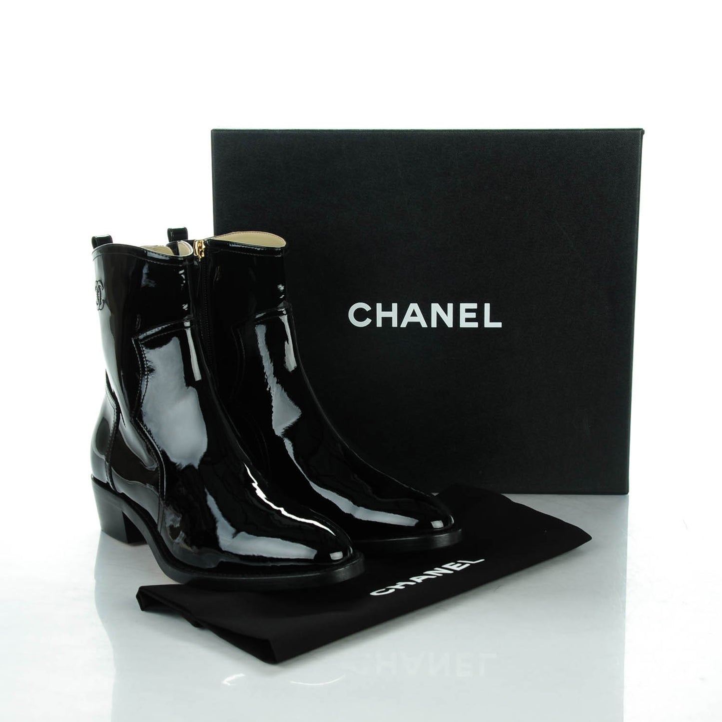 Patent Calfskin Paris Dallas Zip Ankle Boots 41.5 Black