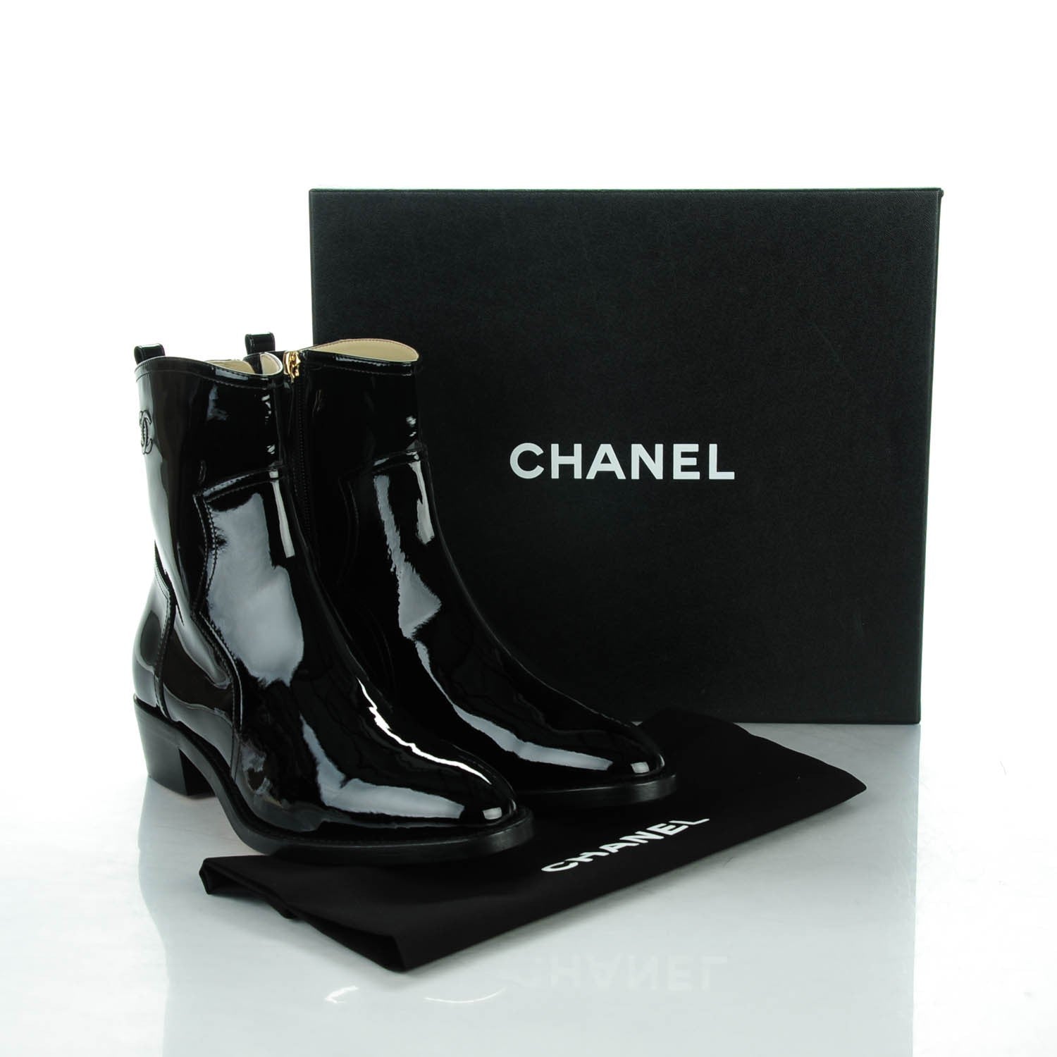 Chanel Patent Calfskin Paris Dallas Zip Ankle Boots 41.5 Black 8 of 8